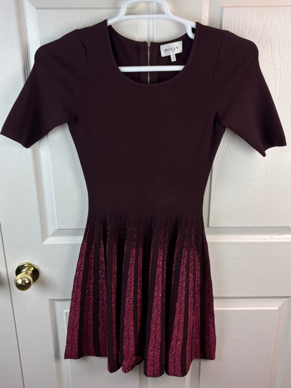 Milly Metallic Glitter Short Sleeve Pleated Dress